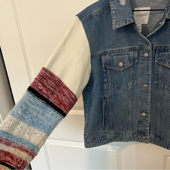 Anthropologie Avec Les Filles Sweater-Sleeved Denim
Trucker Jacket NEW Medium - Picture 7 of 15